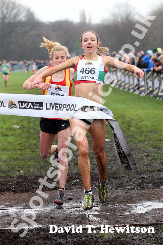 Emelia Gorecka wins the under-20s womens,  2012 McCain Liverpool Cross Challenge.